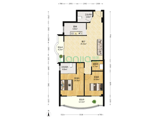 香江家园 2室1厅2卫 114平方