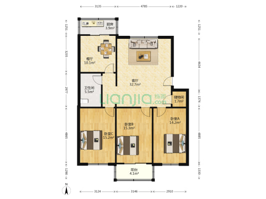 普明里甲区 3室2厅1卫 126平方