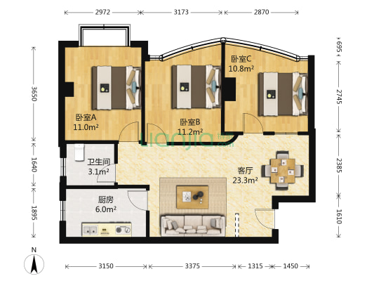 蓝山城市中心 3室1厅1卫 99平方