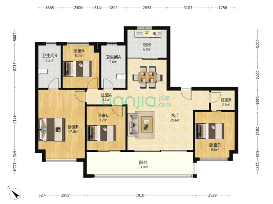 越秀和樾府 4室1厅2卫 141平方