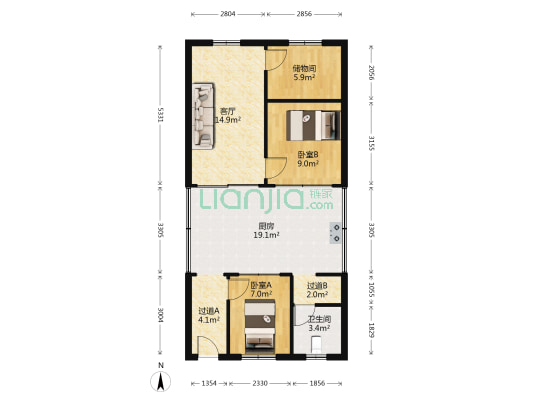 海市胡同 2室1厅1卫 80平方