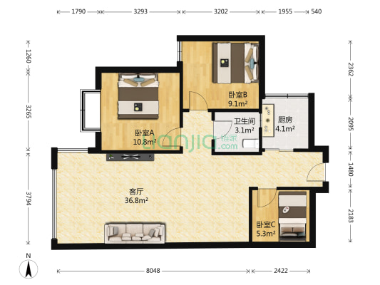 华达学府春天 3室1厅1卫 80平方