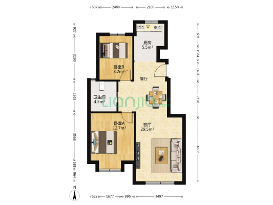 鑫江玫瑰园2期 2室1厅1卫 89平方