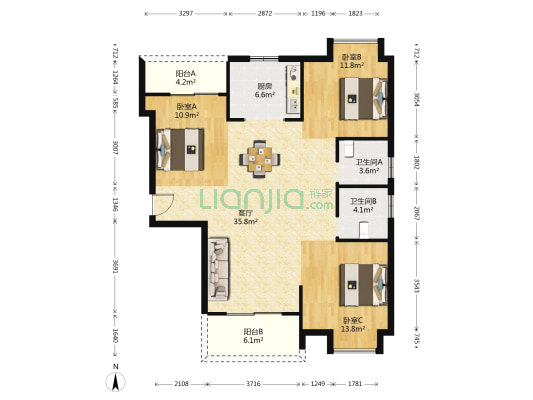 湖景雅苑 3室1厅2卫 119平方