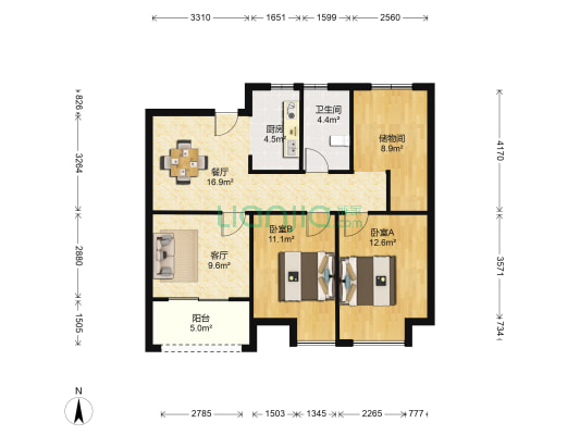 林立欣园 2室2厅1卫 89平方