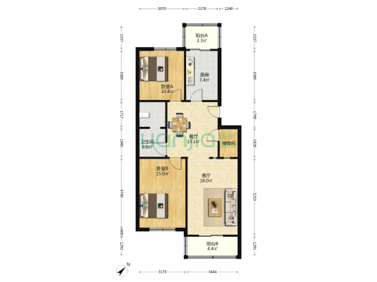 金康园 2室2厅1卫 103平方