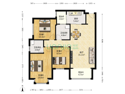 圣天湖西岸 3室1厅2卫 101平方