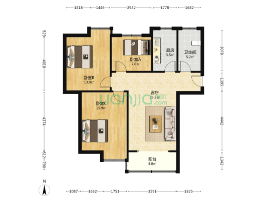 长馨家园 3室1厅1卫 111平方