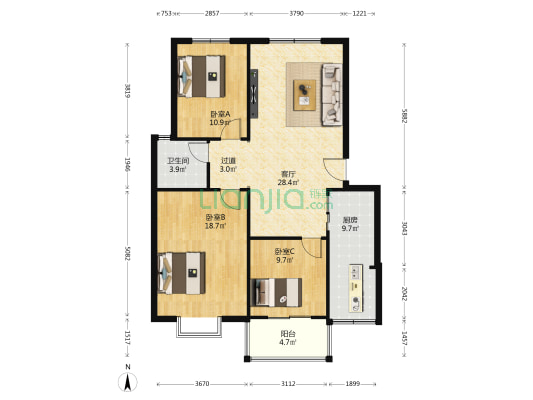 新嘉苑北区 3室1厅1卫 109平方