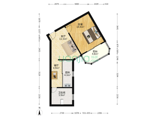 卢湾教师公寓 1室2厅1卫 69平方