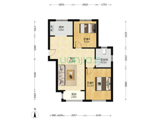气象新苑 2室1厅1卫 90平方