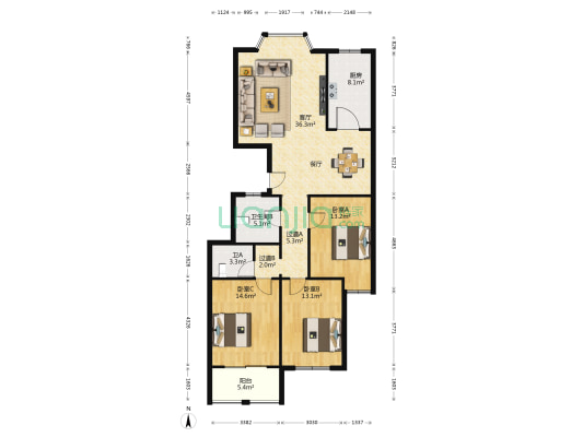 宝龙大厦 3室1厅2卫 140平方