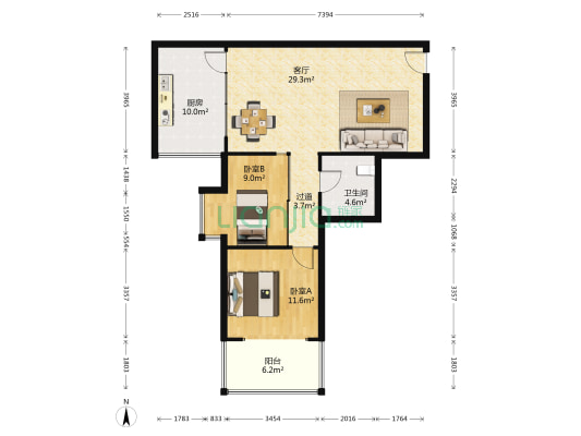 团结名居兰园 2室1厅1卫 80平方