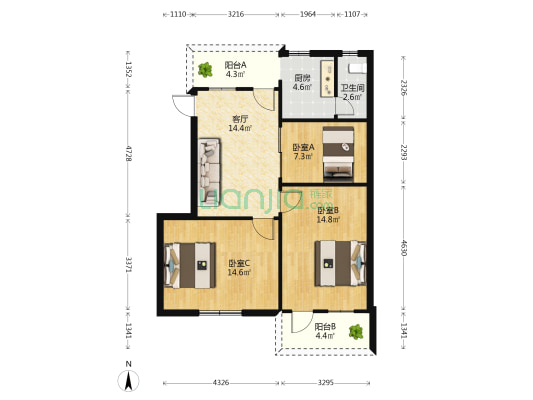 府城大厦 3室1厅1卫 86平方