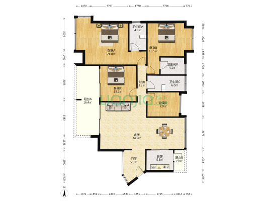 格兰名筑 4室1厅3卫 165平方