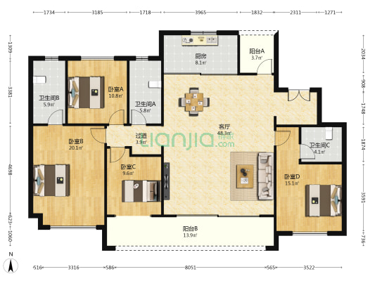 龙湖·天璞 4室1厅3卫 175平方