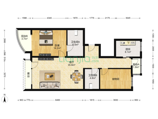 诚品建筑 1室1厅2卫 116平方