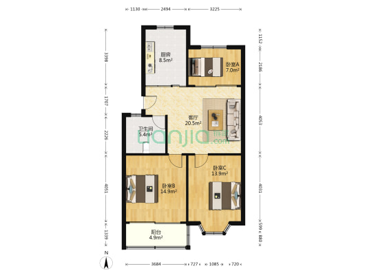 宝元雅苑 3室1厅1卫 92平方