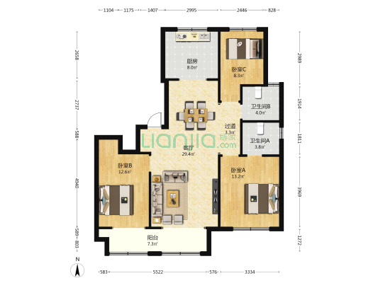 阳光·领域 3室1厅2卫 131平方