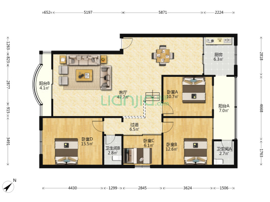 先锋街二段 4室1厅2卫 142平方