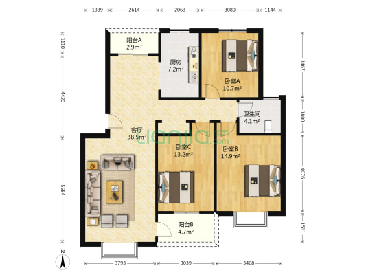 双凤里 3室1厅1卫 112平方