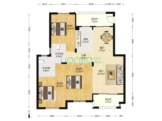 兆通悦府 3室2厅2卫 137平方
