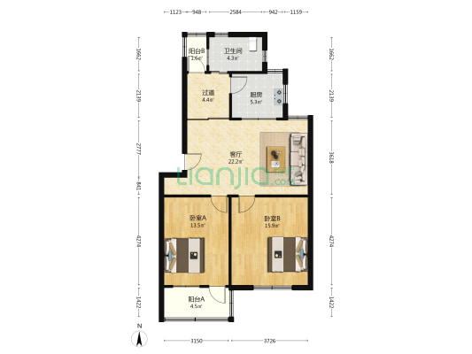 通金路6号 2室1厅1卫 81平方