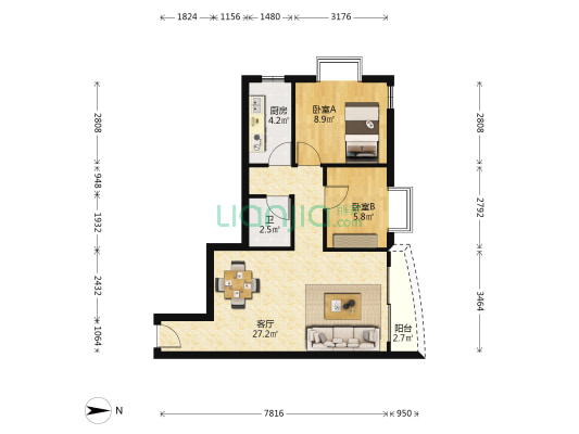 宝华豪庭 2室1厅1卫 69平方