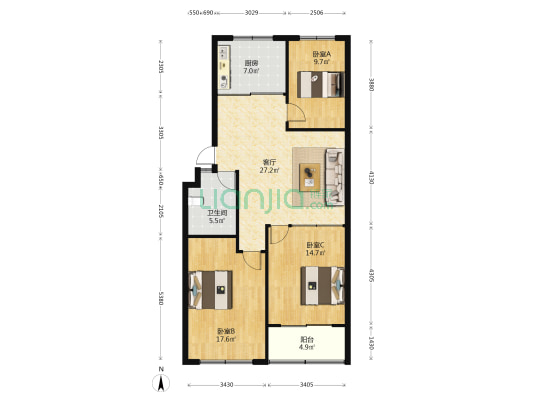 海丰公寓 3室1厅1卫 105平方