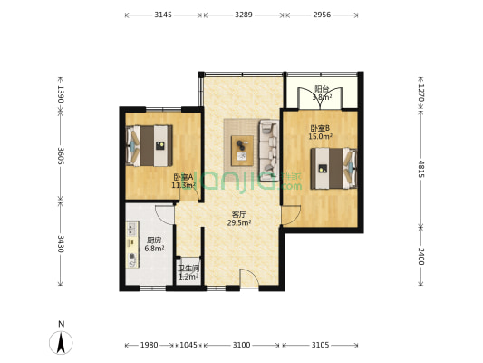 西安中路10号 2室1厅1卫 69平方