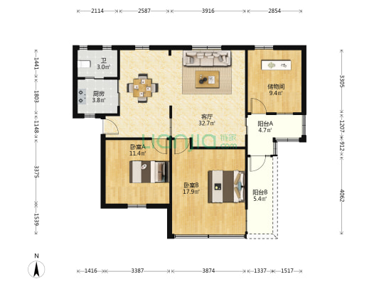 南海卷烟厂宿舍 2室1厅1卫 99平方