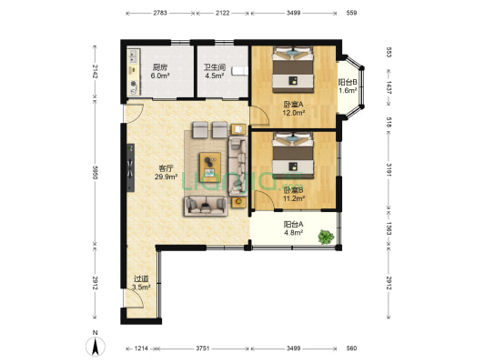 梅山大楼 2室1厅1卫 107平方
