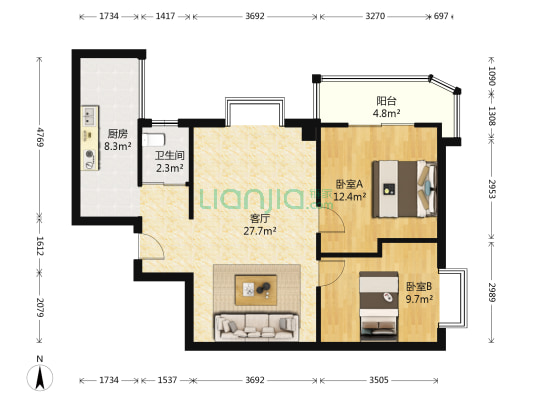 时尚馨都 2室1厅1卫 81平方