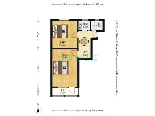 中山北路2525弄 2室1厅1卫 46平方