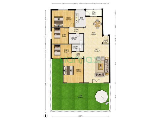 双龙园 4室2厅2卫 160平方