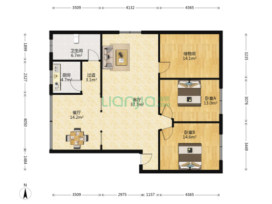 文星路51号 2室2厅1卫 125平方