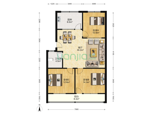 房管所家属楼 3室1厅1卫 105平方