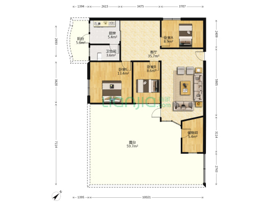 物资公司商住楼 3室1厅1卫 92平方