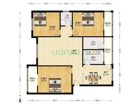 桃苑居 3室2厅2卫 135平方
