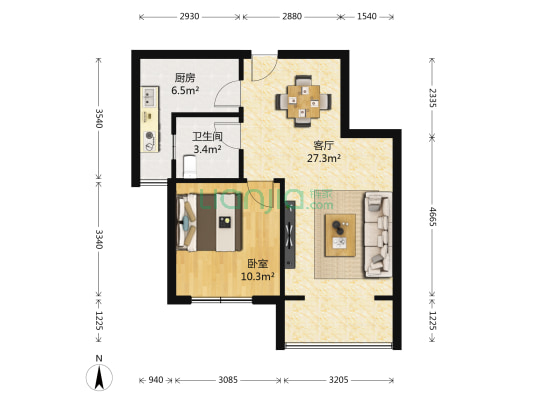 聚福里 1室1厅1卫 57平方