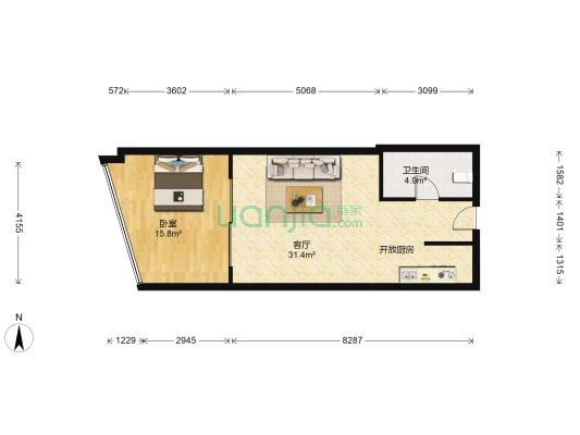 苏州凤凰文化广场 1室1厅1卫 76平方