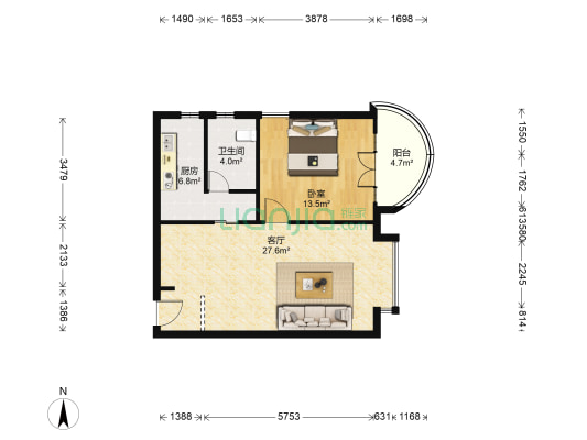 古北国际花园 1室1厅1卫 75平方