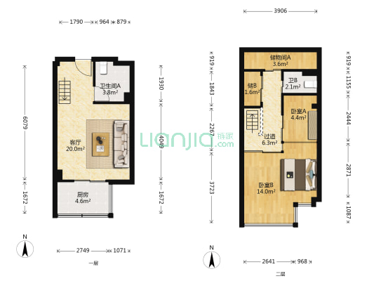 天一家园三期 2室1厅2卫 42平方