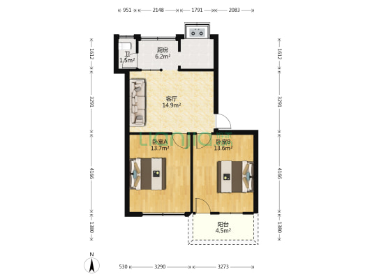 庙鹅岭一巷102号 2室1厅1卫 68平方