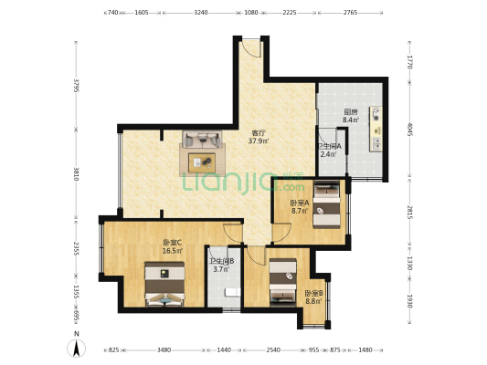 南溪绿郡A区 3室1厅2卫 95平方