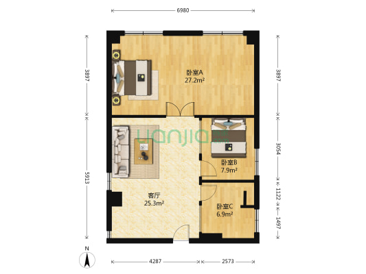 津津花园 3室1厅0卫 108平方