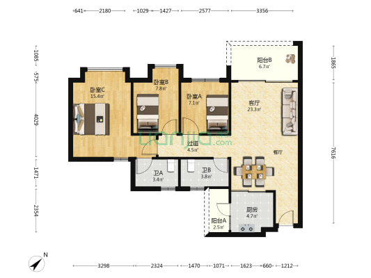双城海岸 3室1厅2卫 98平方