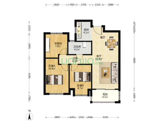 华发四季 2室1厅1卫 91平方