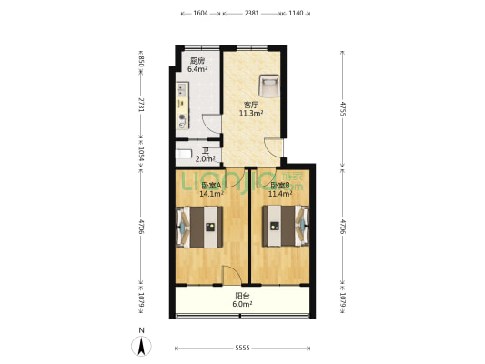 南钢厂家属院 2室1厅1卫 68平方