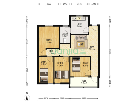 天韵阁 3室1厅1卫 94平方
